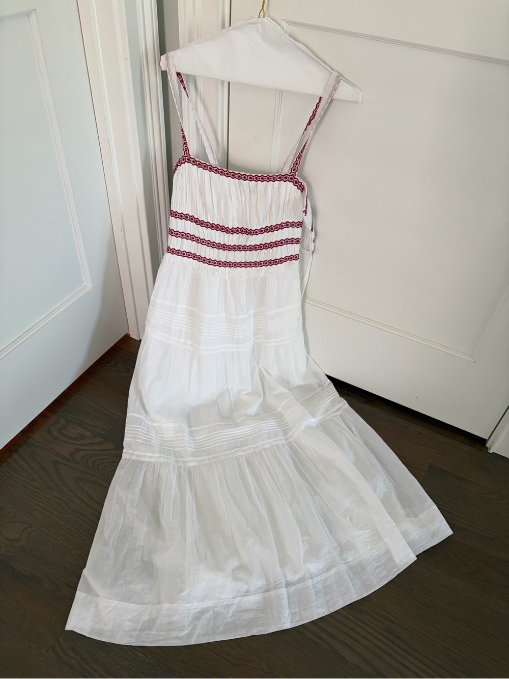 Ciao Lucia White Maxi Dress with Pink Trim